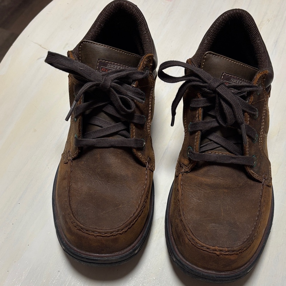 Men's Skechers Brown Leather relaxed fit gel infused memory foam Waterproof 9